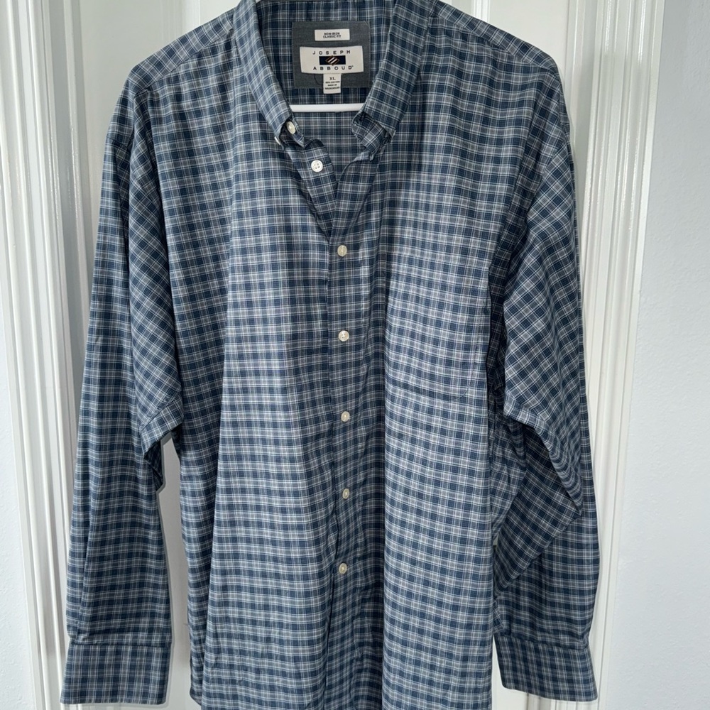 Joseph Abboud (Non-Iron Classic Fit) Men's Blue Plaid Button-Up Shirt, XL